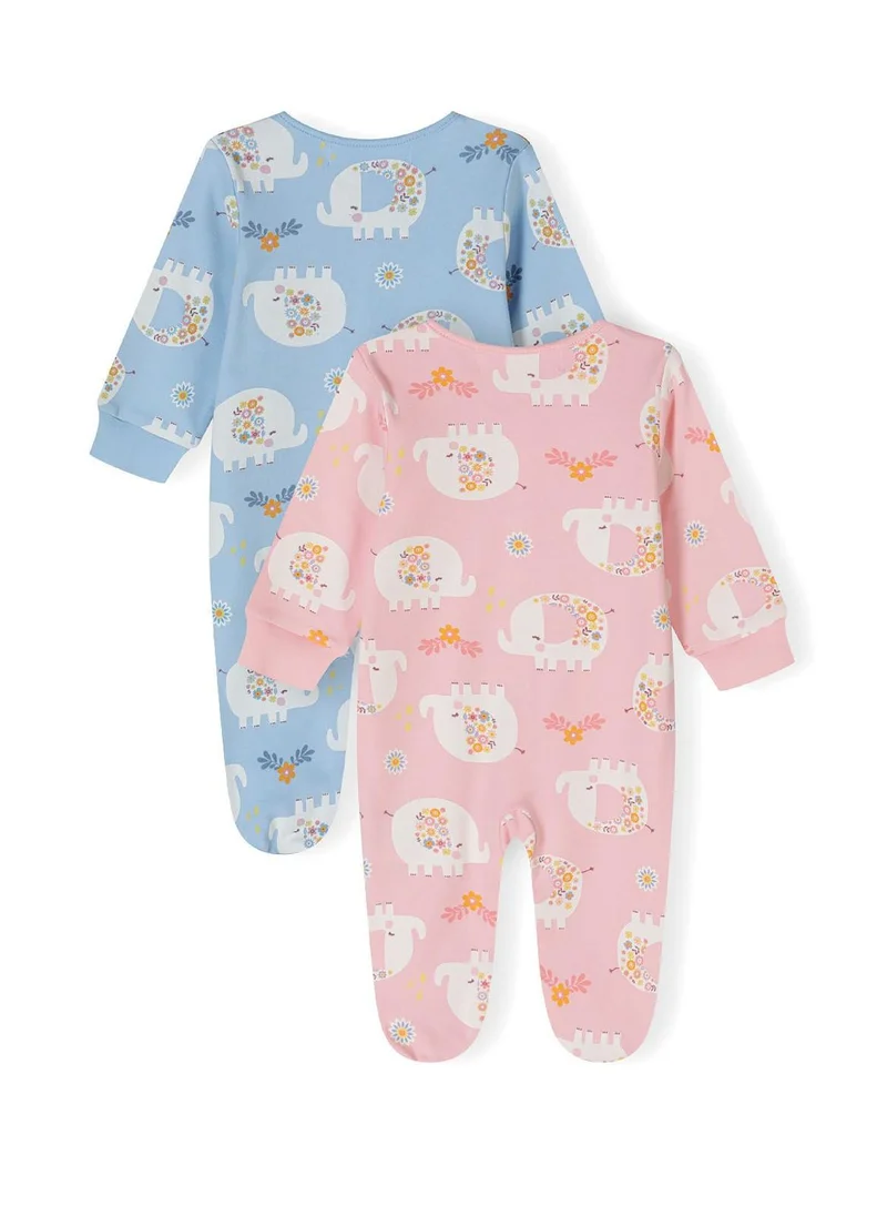 MINOTI Girls 2 pack long sleeve sleepsuits light blue